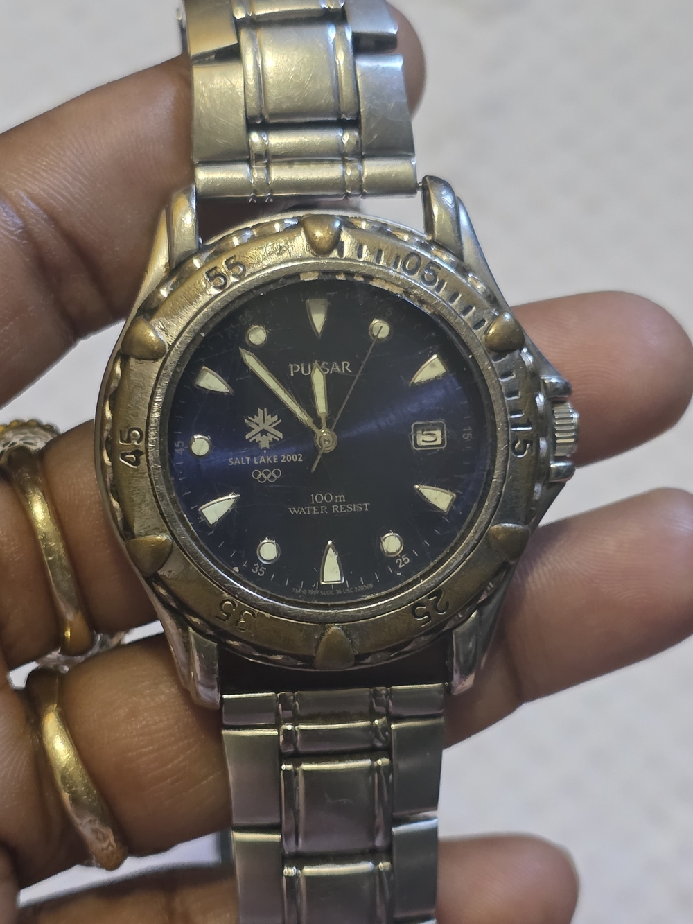 Pulsar Silver Stainless Steel Watch with Blue Dial V732-x136
